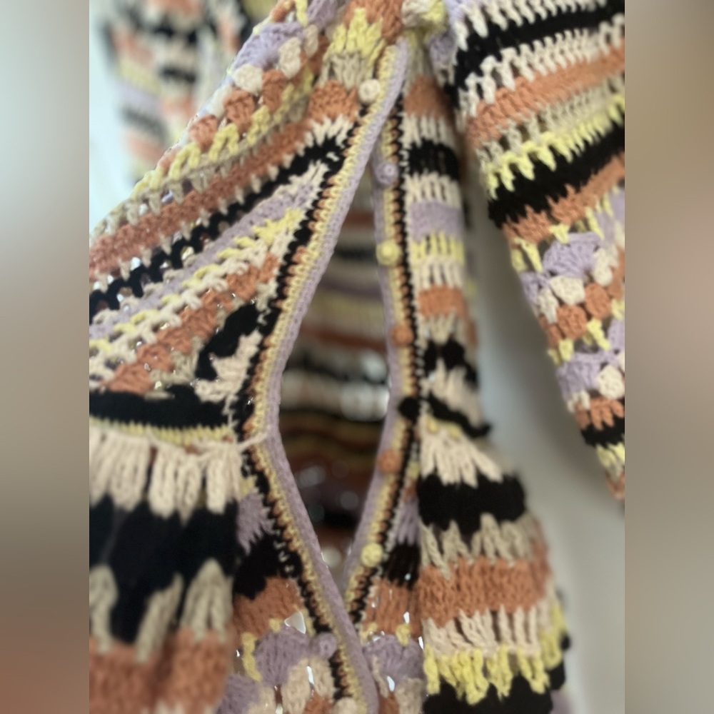 $895 Ulla Johnson Delfina Striped Crochet Cotton Tiered Maxi Dress Ecru Medium - Picture 10 of 11
